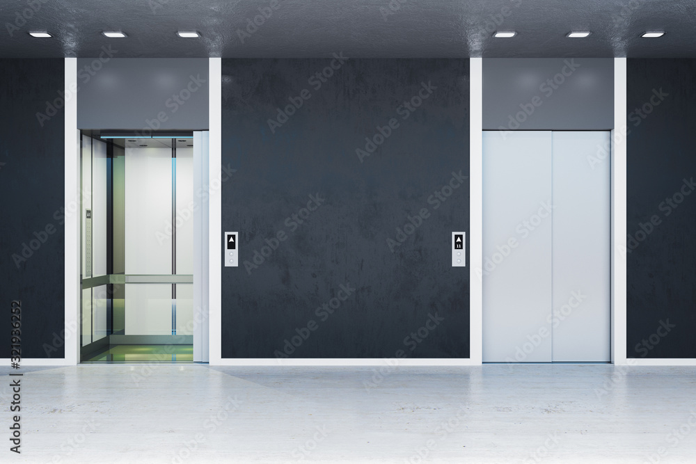 Clean office interior with two elevator