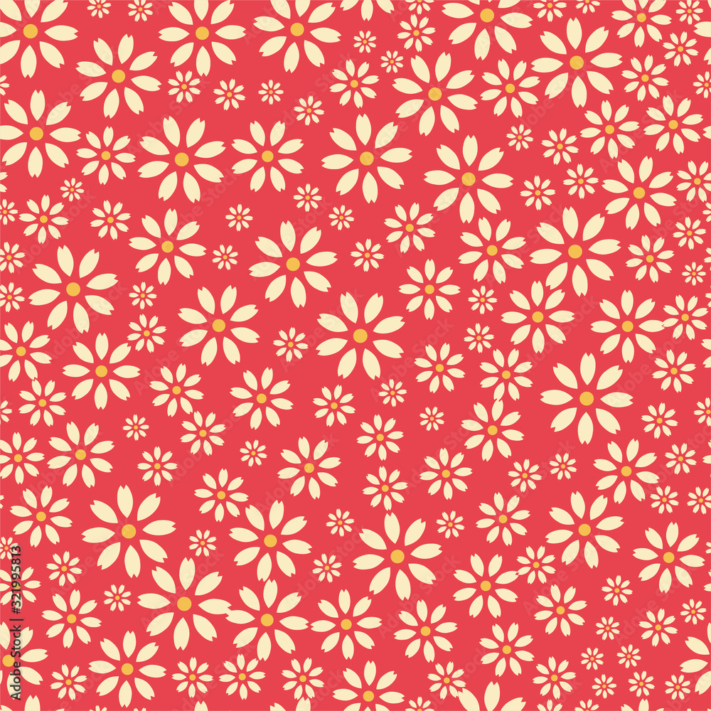 Daisy flower seamless pattern.Floral retro style simple vector background.