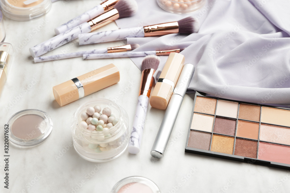 Set of decorative cosmetics on light background