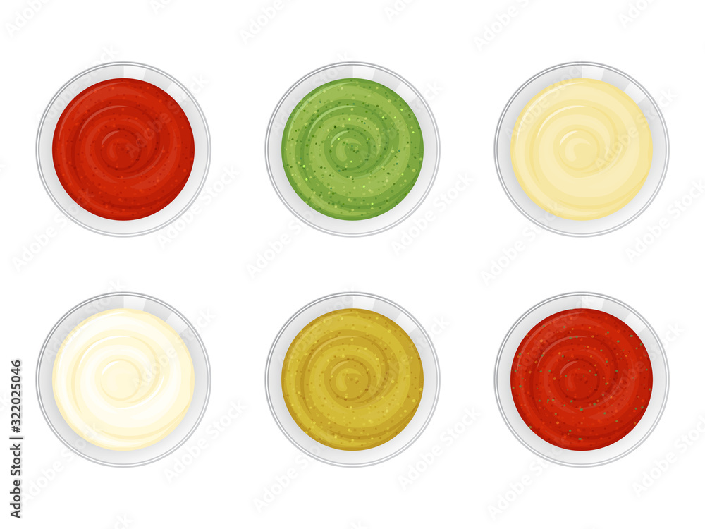 set of sauces on white background. Cartoon style. Vector illustration. Isolated on white. Object for