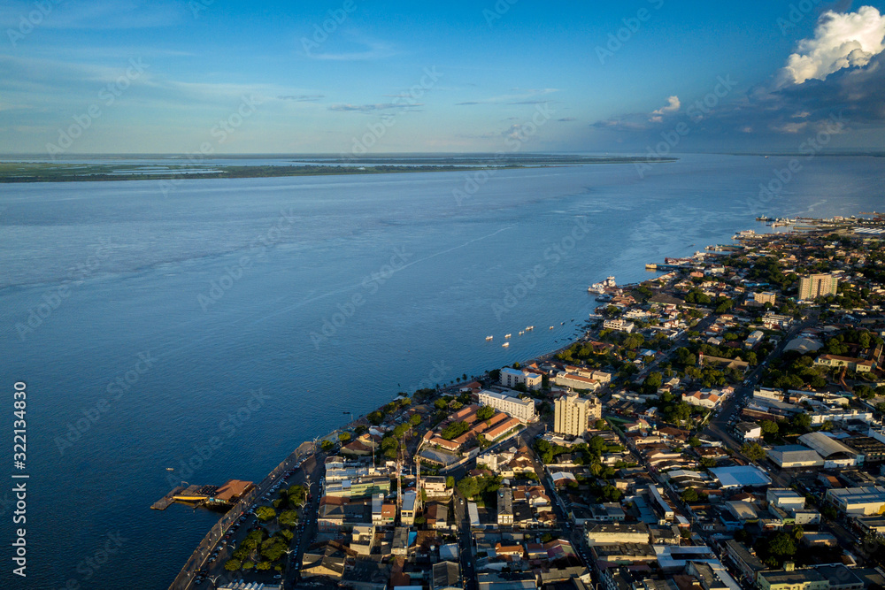 Aerial view of the Santarém city waterfront. Pará, Brazil.