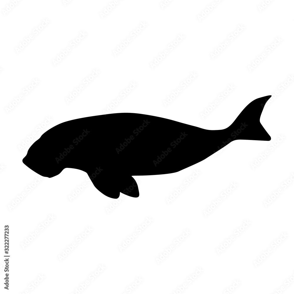 Dugong (Dugon Dugon) Silhouette Vector Found In Indonesian And Australia