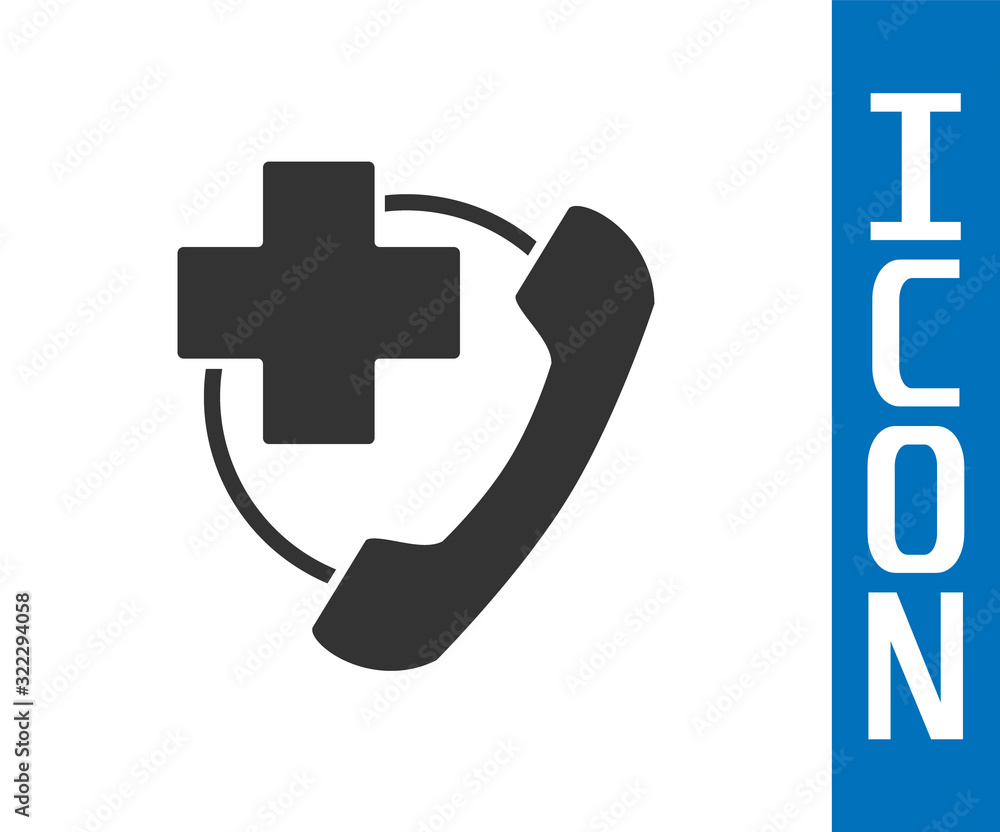 Grey Emergency phone call to hospital icon isolated on white background.  Vector Illustration