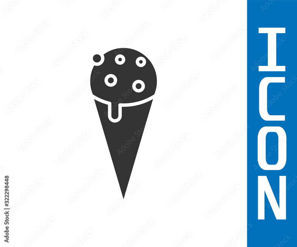 Grey Ice cream in waffle cone icon isolated on white background. Sweet symbol.  Vector Illustration