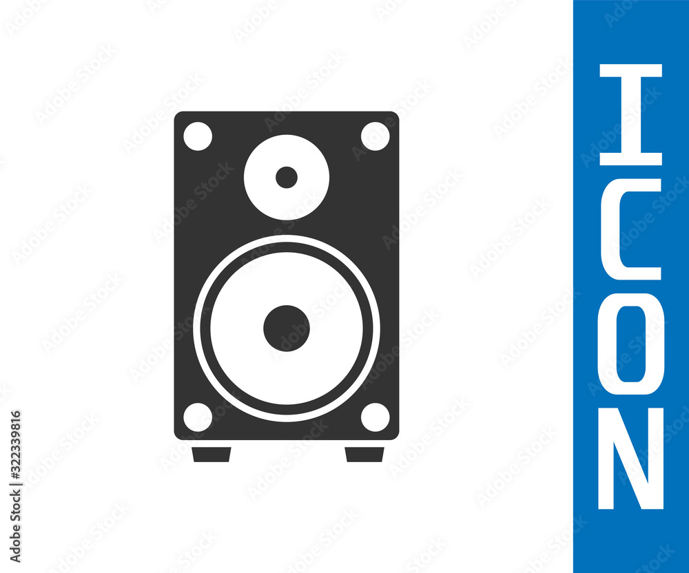 Grey Stereo speaker icon isolated on white background. Sound system speakers. Music icon. Musical co