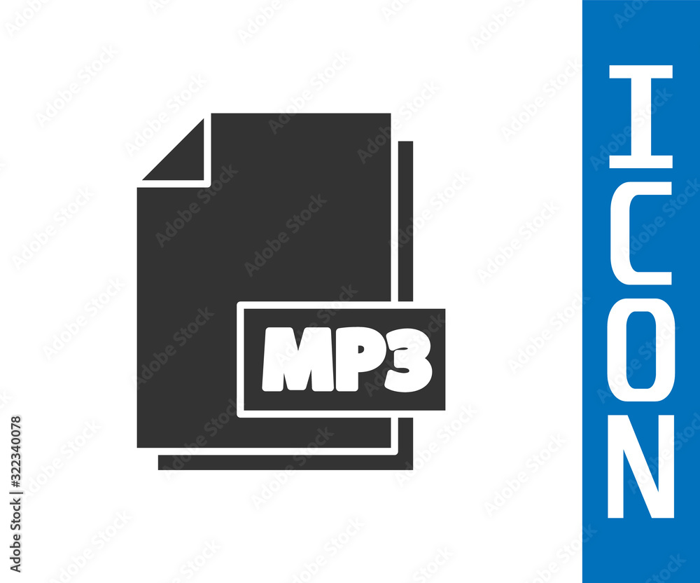 Grey MP3 file document. Download mp3 button icon isolated on white background. Mp3 music format sign