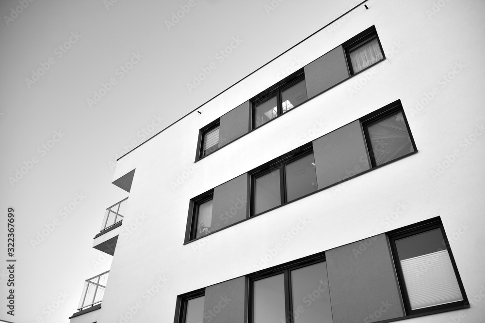 Detail of modern residential flat apartment building exterior. Fragment of new luxury house and home