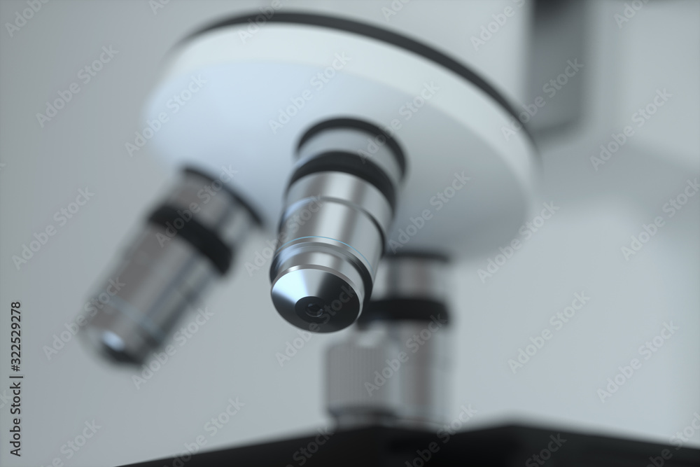 Microscope with white background,abstract conception,3d rendering.