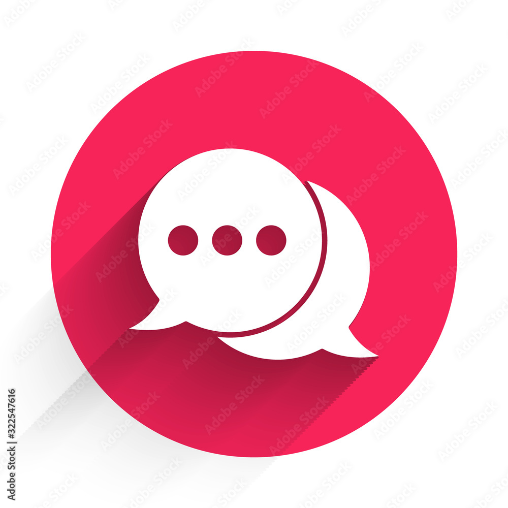 White Speech bubble chat icon isolated with long shadow. Message icon. Communication or comment chat