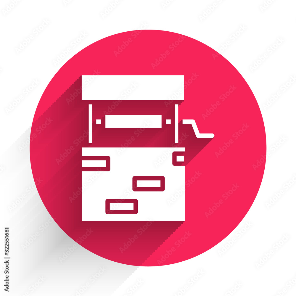 White Well icon isolated with long shadow. Red circle button. Vector Illustration