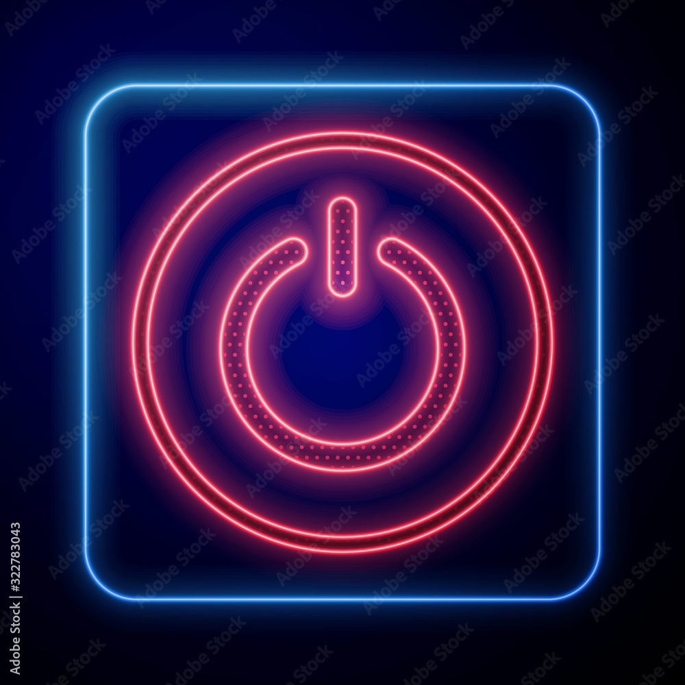 Glowing neon Power button icon isolated on blue background. Start sign.  Vector Illustration