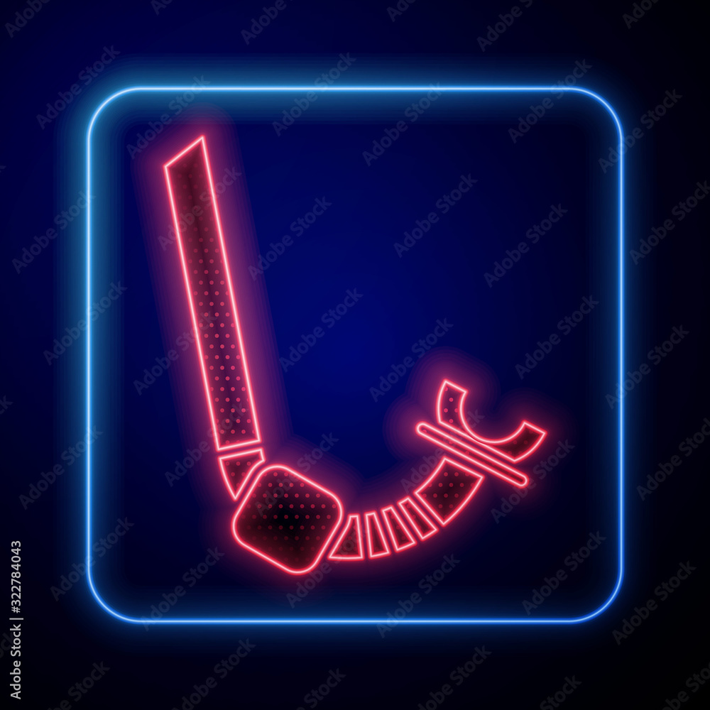 Glowing neon Snorkel icon isolated on blue background. Diving underwater equipment.  Vector Illustra