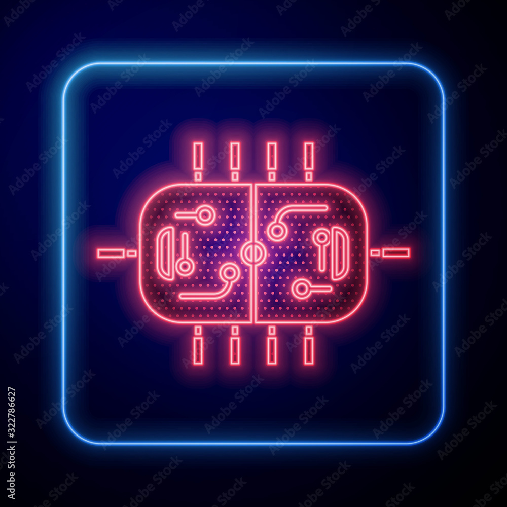 Glowing neon Hockey table icon isolated on blue background.  Vector Illustration