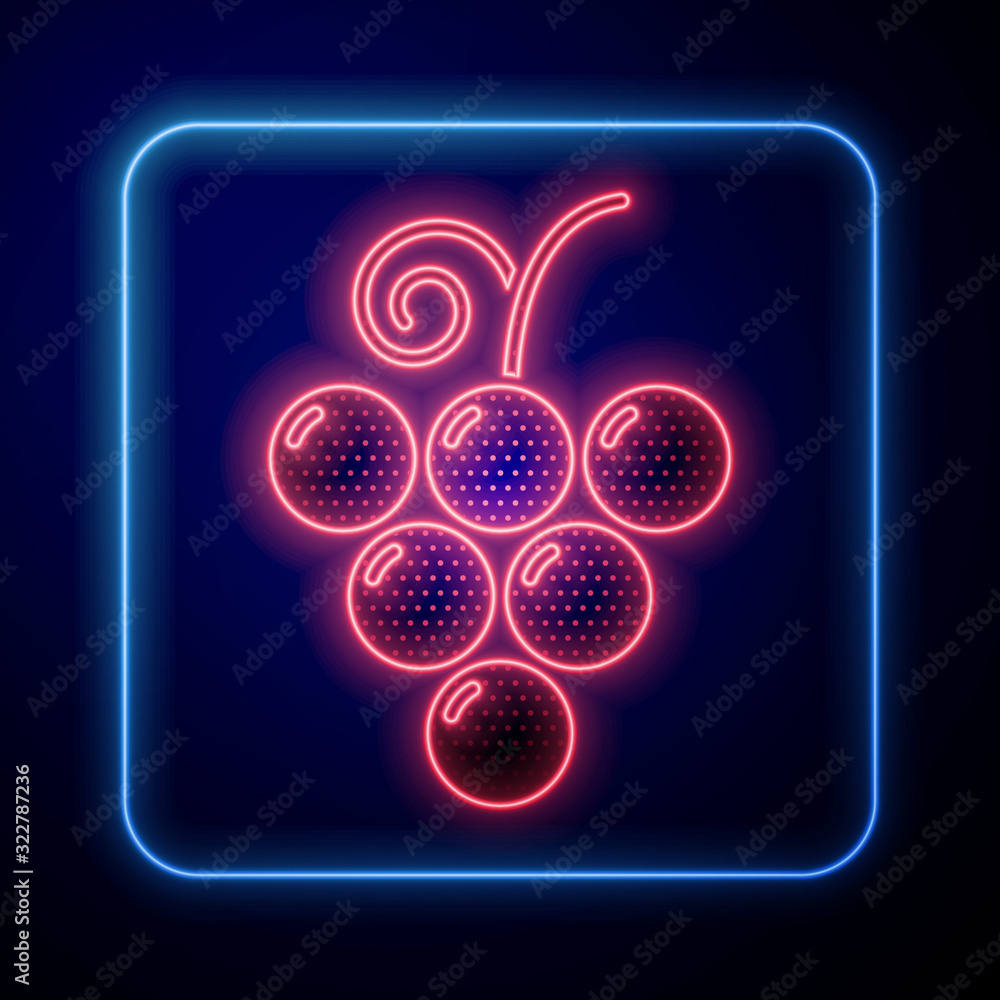 Glowing neon Grape fruit icon isolated on blue background.  Vector Illustration