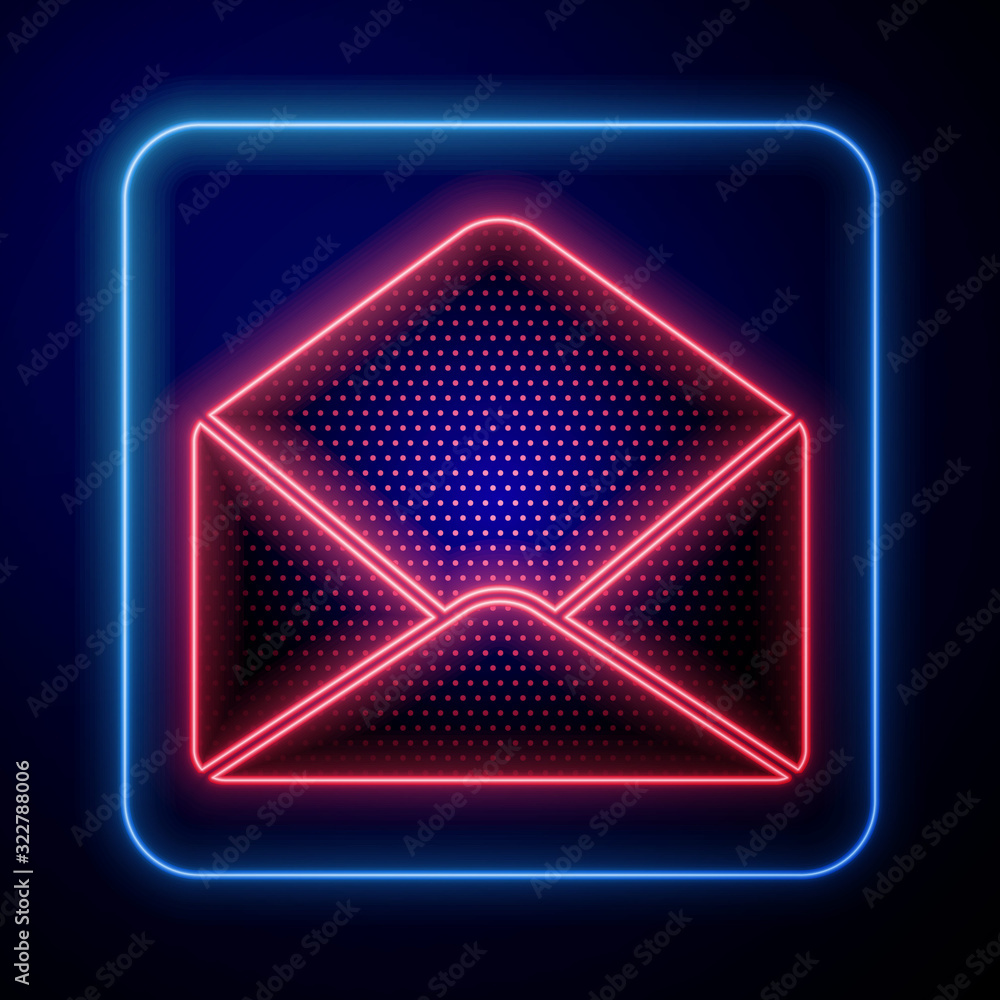 Glowing neon Envelope icon isolated on blue background. Email message letter symbol.  Vector Illustr