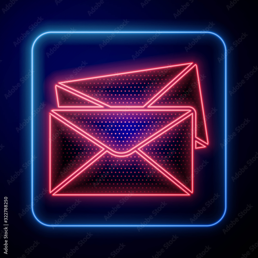 Glowing neon Envelope icon isolated on blue background. Email message letter symbol.  Vector Illustr