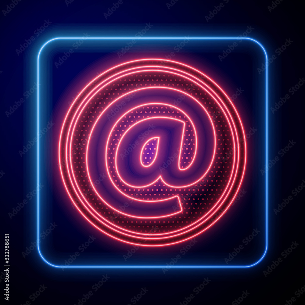 Glowing neon Mail and e-mail icon isolated on blue background. Envelope symbol e-mail. Email message