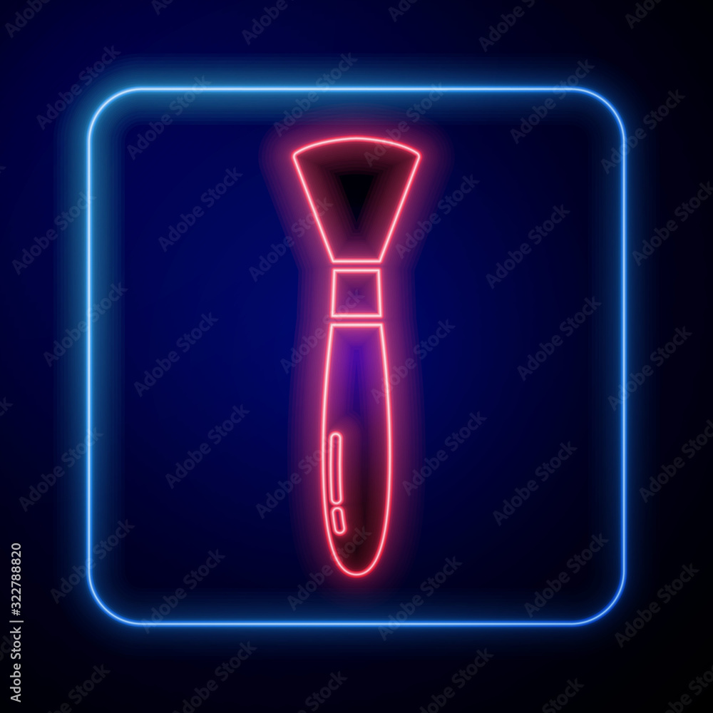 Glowing neon Paint brush icon isolated on blue background.  Vector Illustration