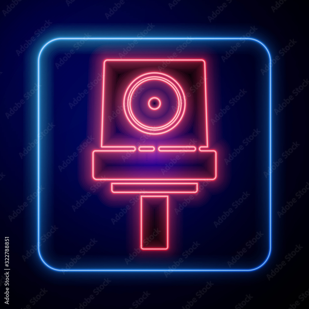 Glowing neon Spray can nozzle cap icon isolated on blue background.  Vector Illustration