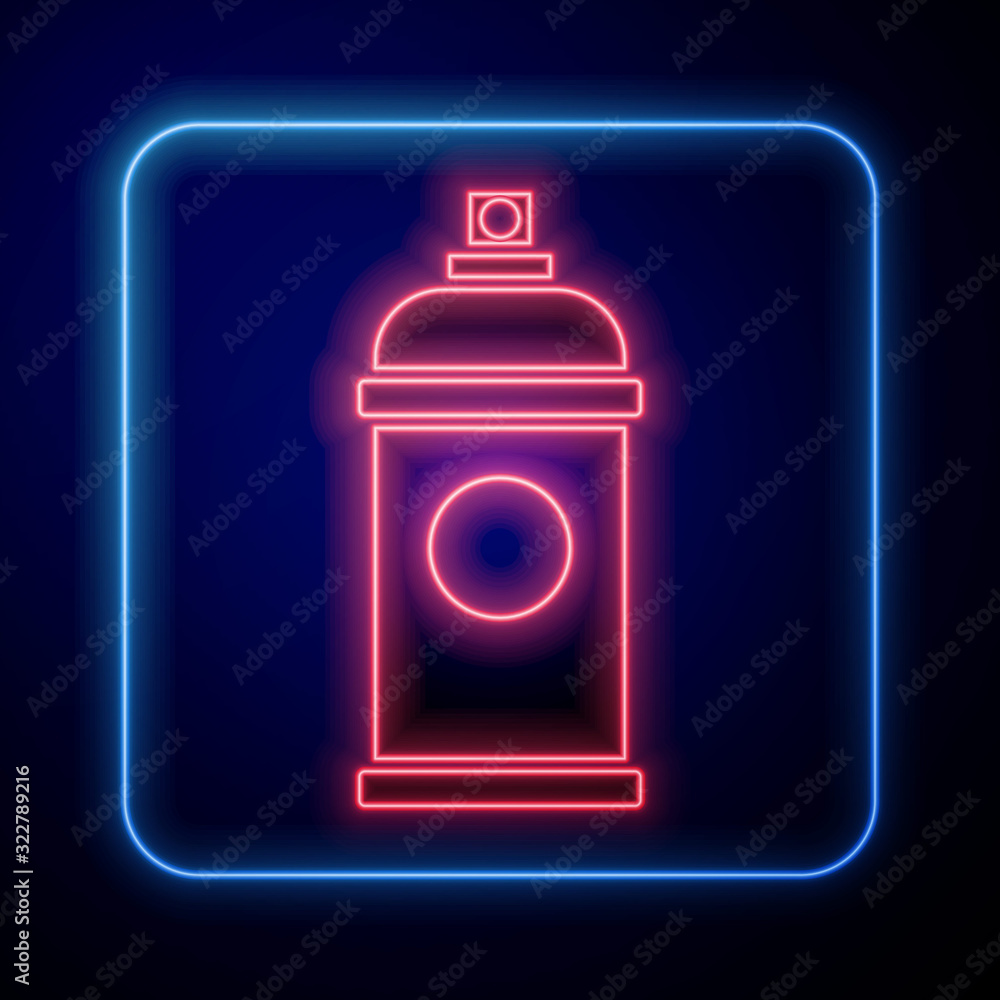 Glowing neon Paint spray can icon isolated on blue background.  Vector Illustration