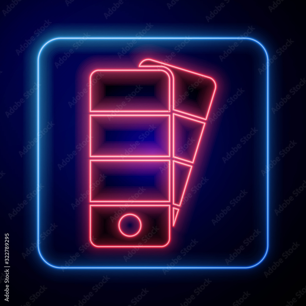 Glowing neon Palette icon isolated on blue background.  Vector Illustration