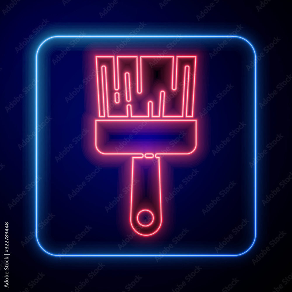 Glowing neon Paint brush icon isolated on blue background.  Vector Illustration