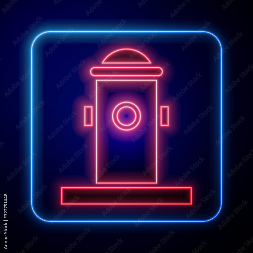 Glowing neon Fire hydrant icon isolated on blue background.  Vector Illustration