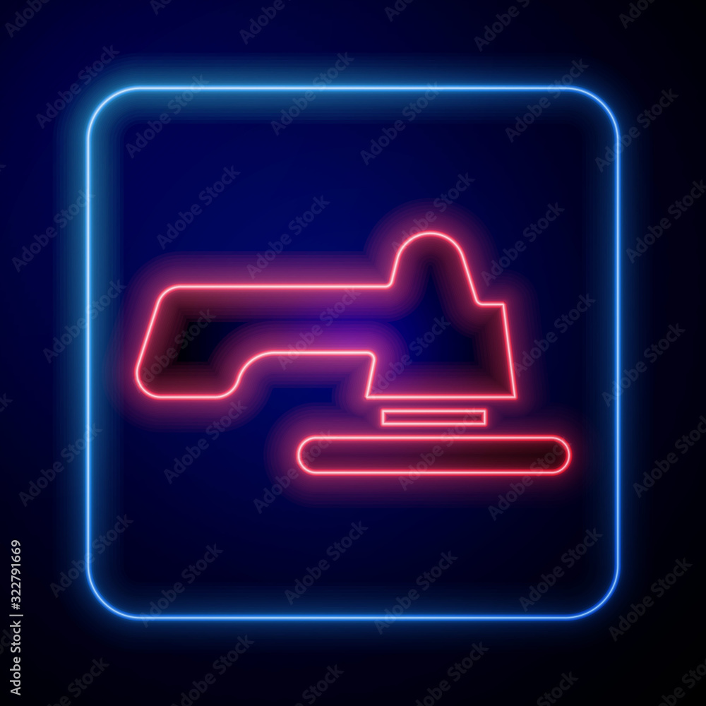 Glowing neon Water tap icon isolated on blue background.  Vector Illustration