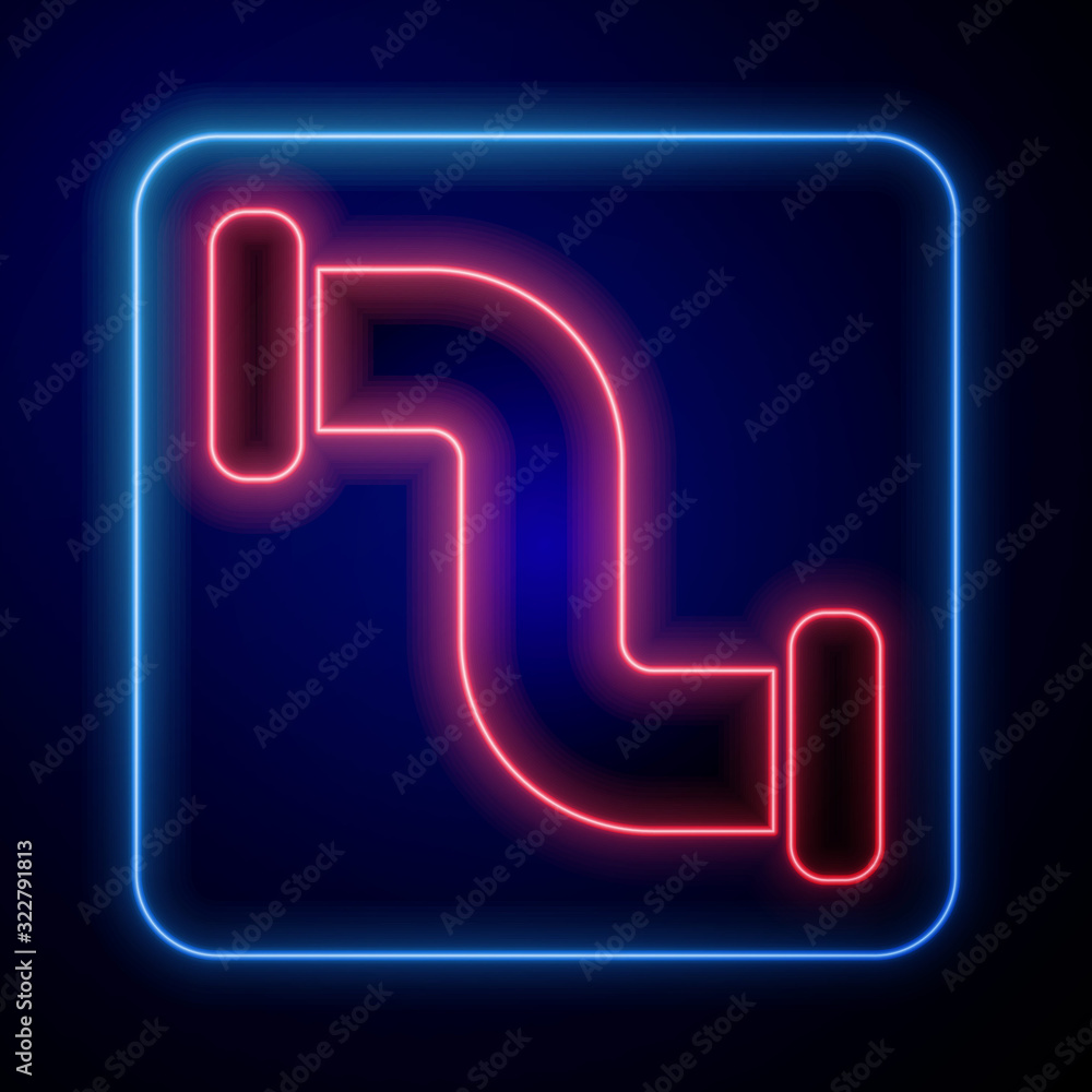 Glowing neon Industry metallic pipe icon isolated on blue background. Plumbing pipeline parts of dif