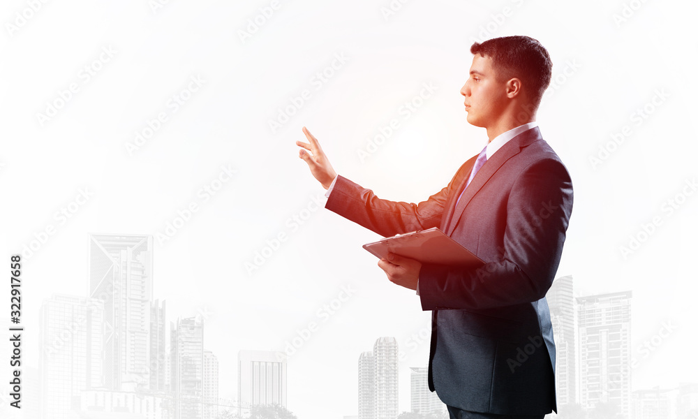 Side view of manager in business suit and tie