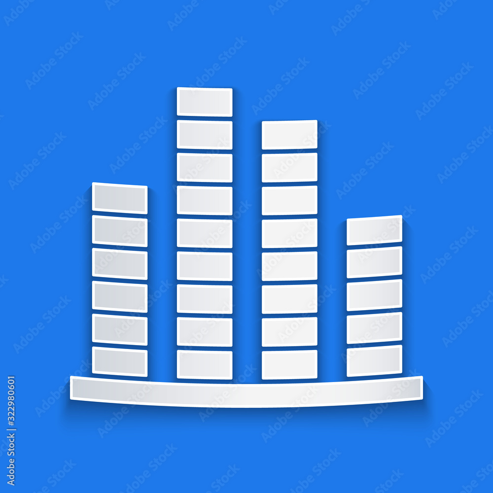 Paper cut Music equalizer icon isolated on blue background. Sound wave. Audio digital equalizer tech