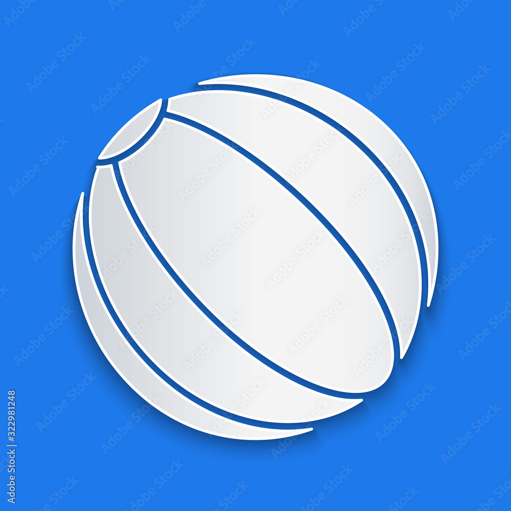 Paper cut Beach ball icon isolated on blue background. Paper art style. Vector Illustration