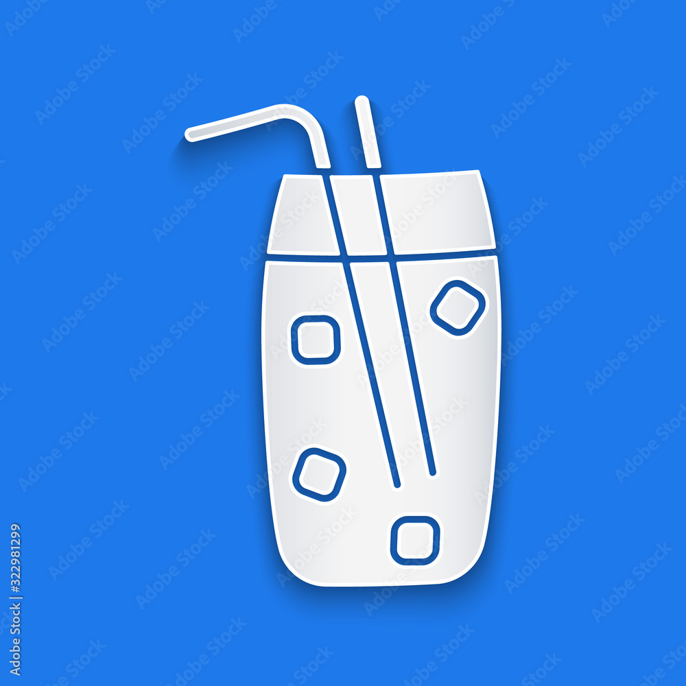 Paper cut Cocktail and alcohol drink icon isolated on blue background. Paper art style. Vector Illus