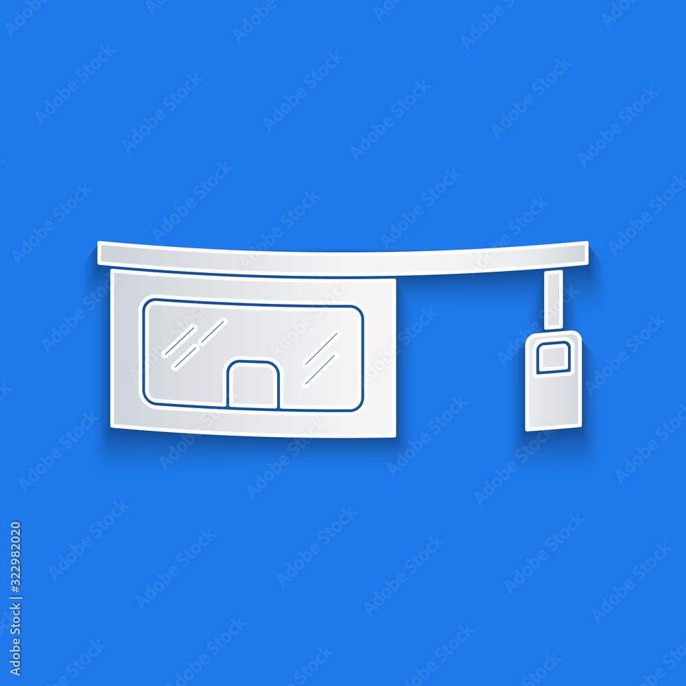 Paper cut Gas filling station icon isolated on blue background. Transport related service building G