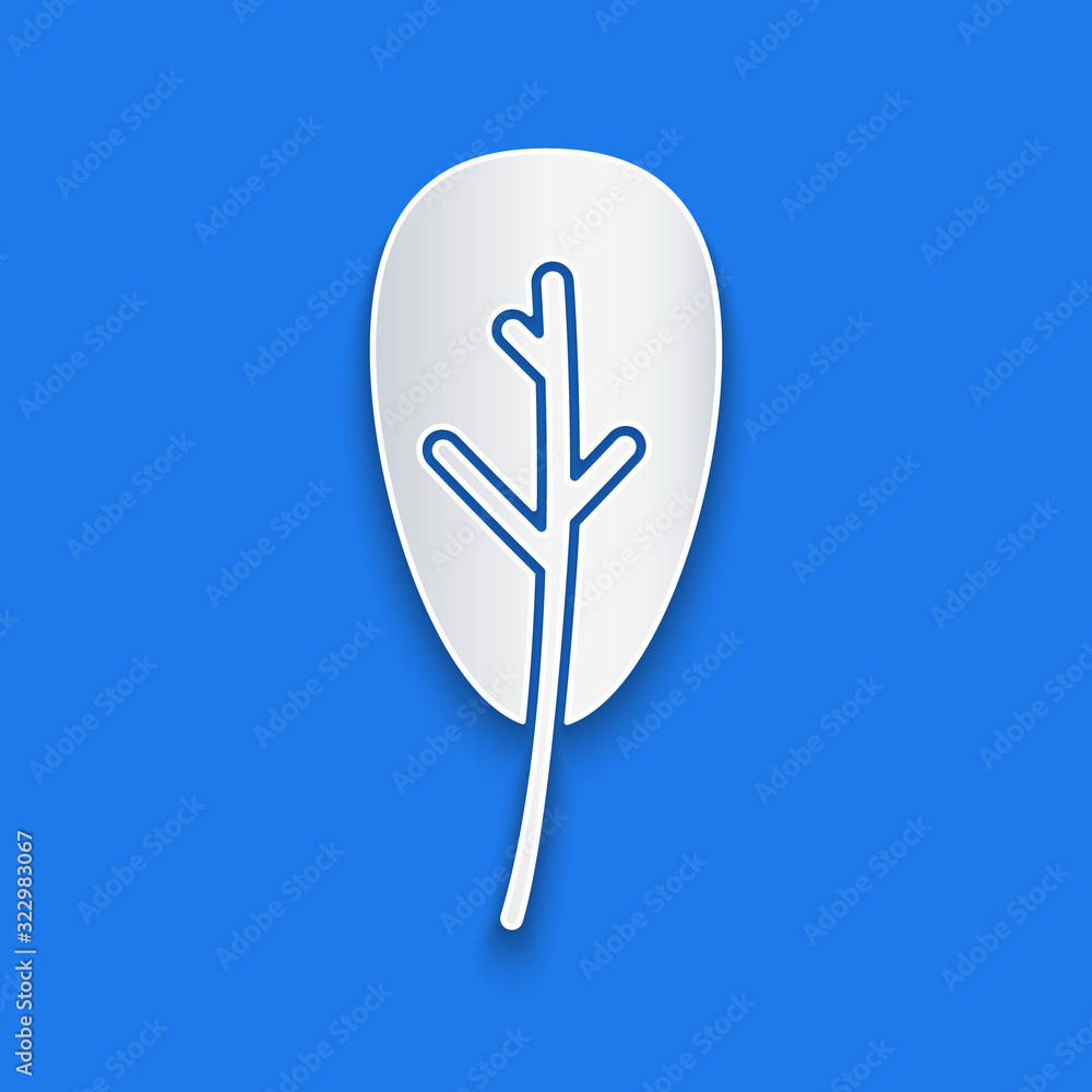 Paper cut Leaf icon isolated on blue background. Leaves sign. Fresh natural product symbol. Paper ar