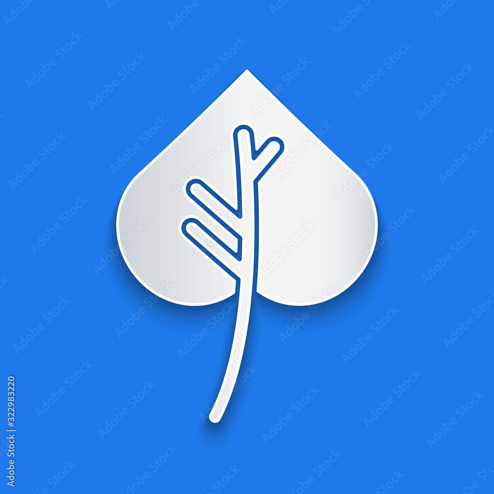 Paper cut Leaf icon isolated on blue background. Leaves sign. Fresh natural product symbol. Paper ar