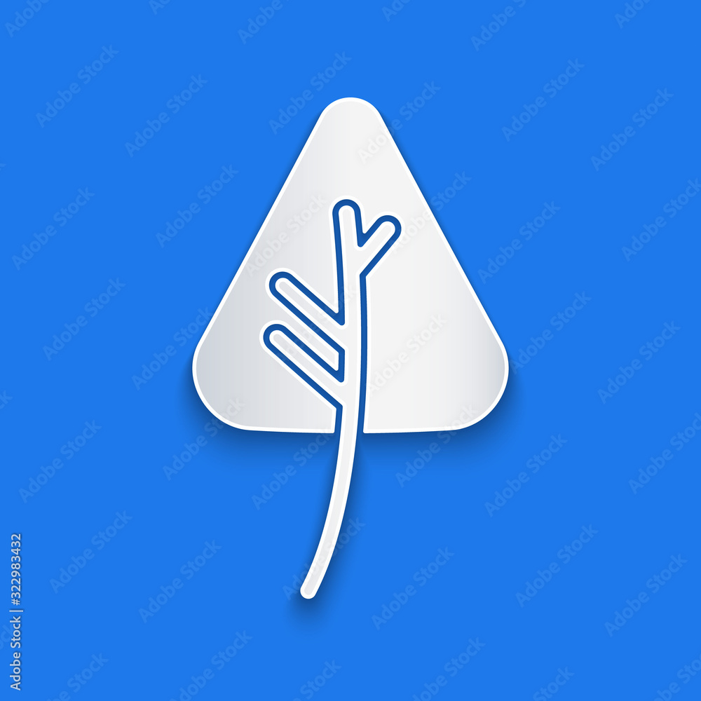 Paper cut Leaf icon isolated on blue background. Leaves sign. Fresh natural product symbol. Paper ar