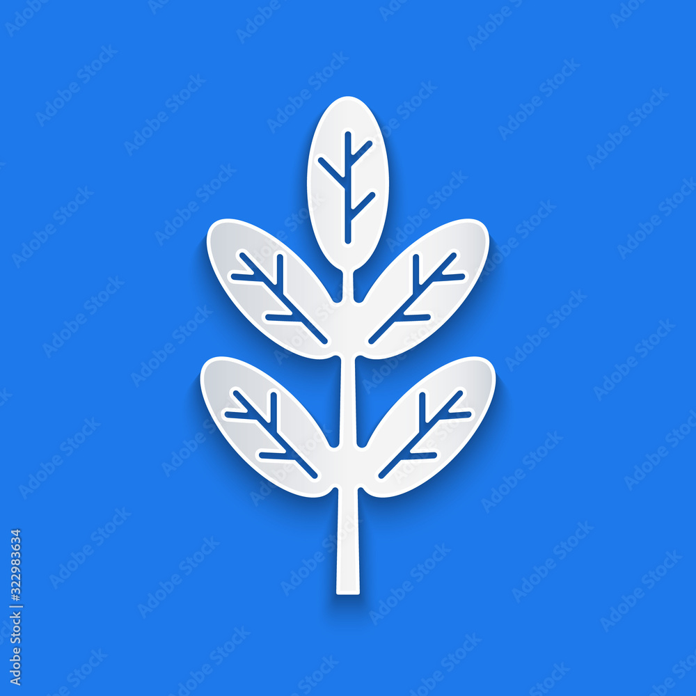 Paper cut Leaf icon isolated on blue background. Leaves sign. Fresh natural product symbol. Paper ar