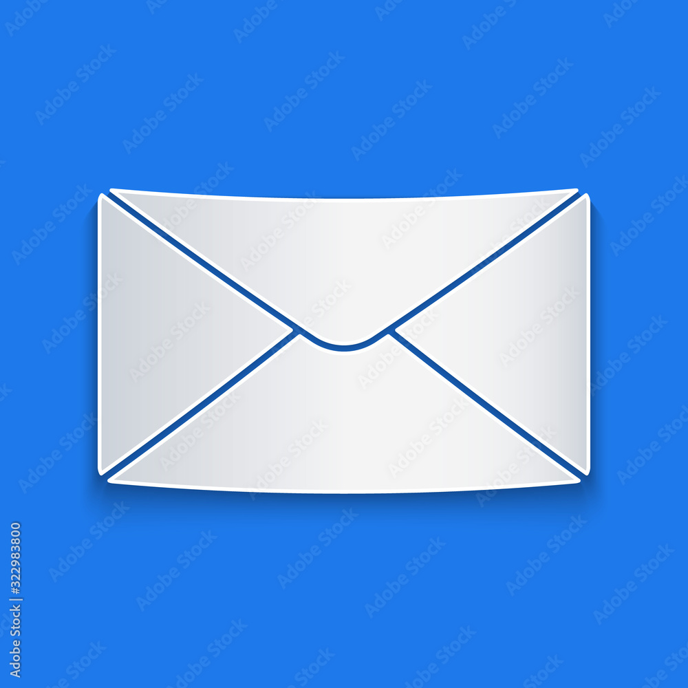 Paper cut Envelope icon isolated on blue background. Email message letter symbol. Paper art style. V