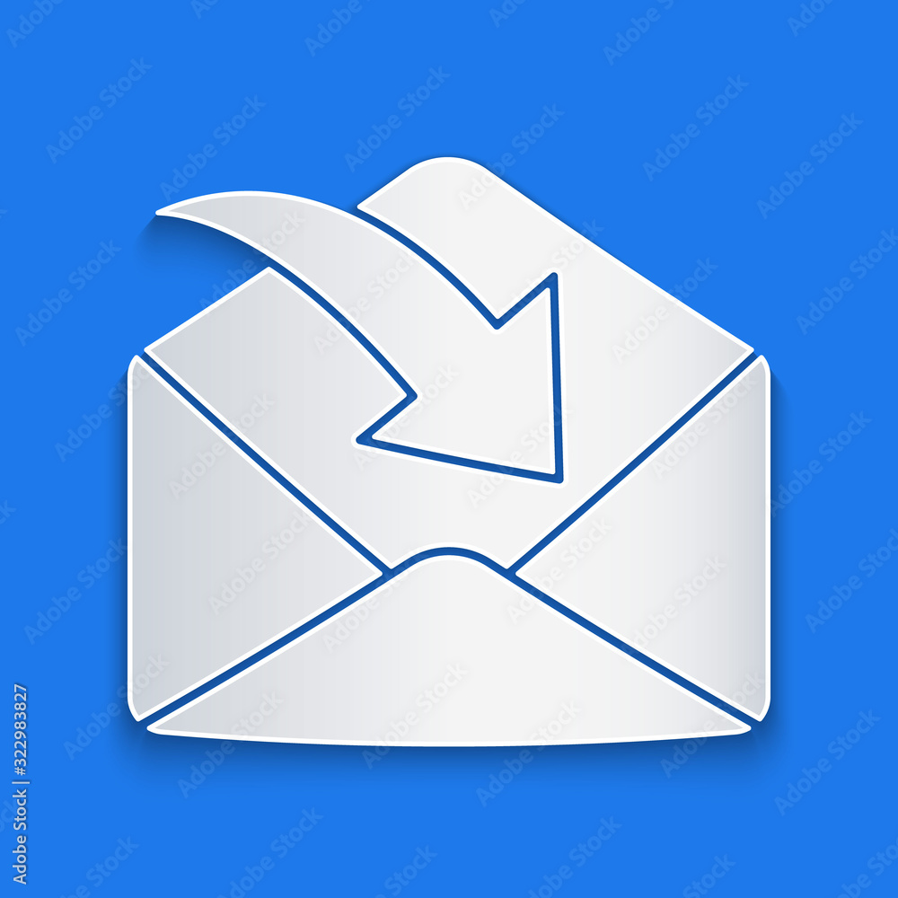 Paper cut Envelope icon isolated on blue background. Received message concept. New, email incoming m