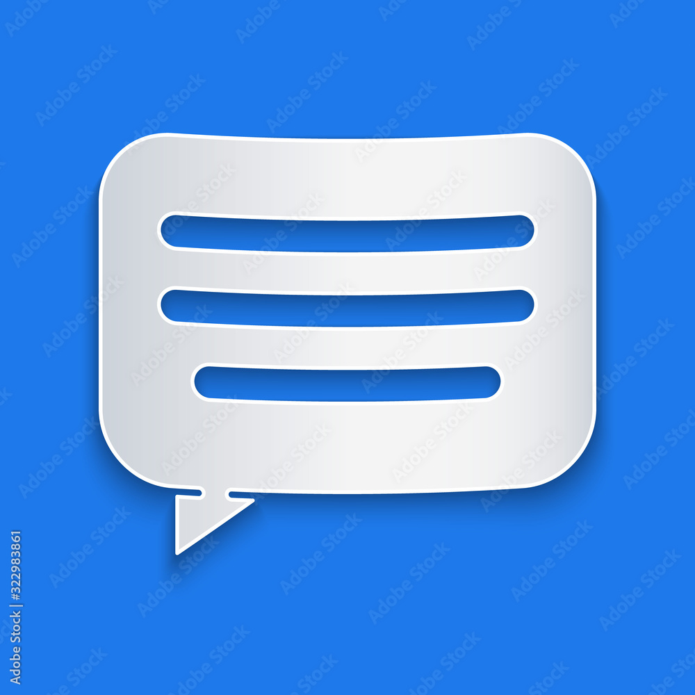 Paper cut Speech bubble chat icon isolated on blue background. Message icon. Communication or commen