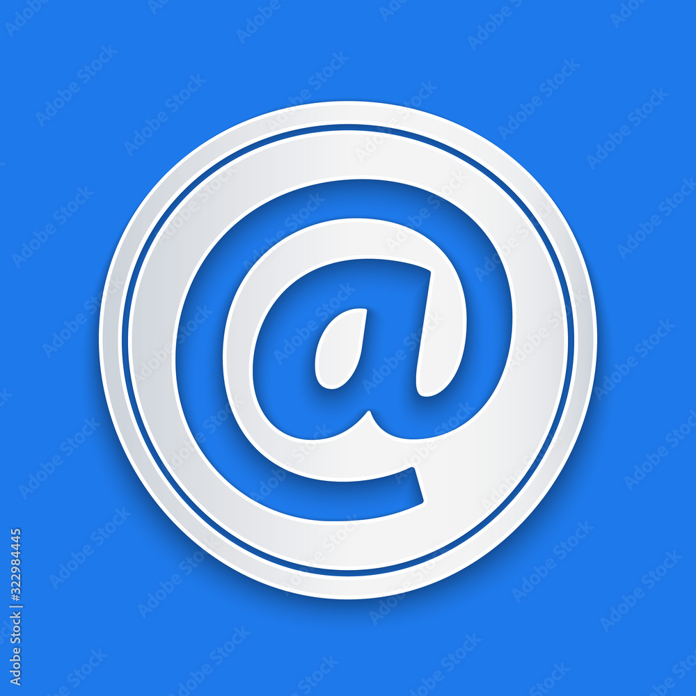 Paper cut Mail and e-mail icon isolated on blue background. Envelope symbol e-mail. Email message si