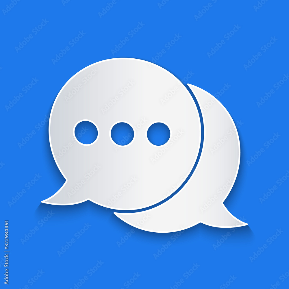 Paper cut Speech bubble chat icon isolated on blue background. Message icon. Communication or commen