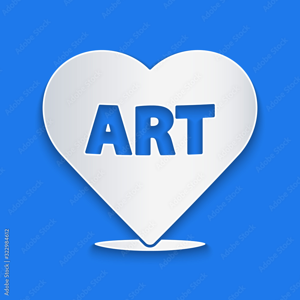 Paper cut Heart with text art icon isolated on blue background. Paper art style. Vector Illustration