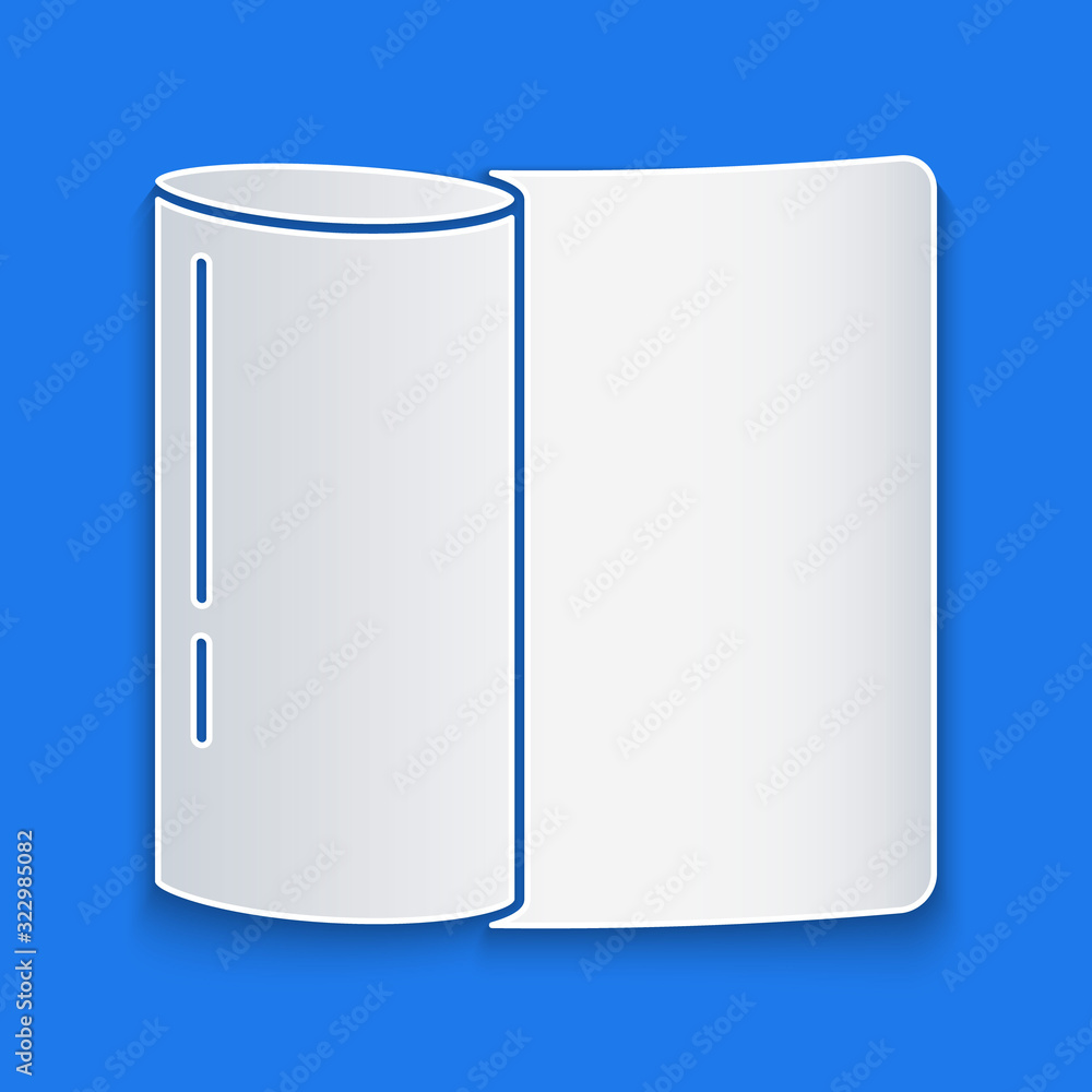 Paper cut Paper towel roll icon isolated on blue background. Paper art style. Vector Illustration