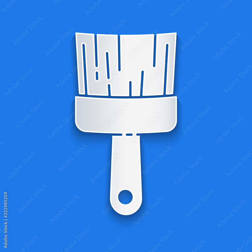 Paper cut Paint brush icon isolated on blue background. Paper art style. Vector Illustration