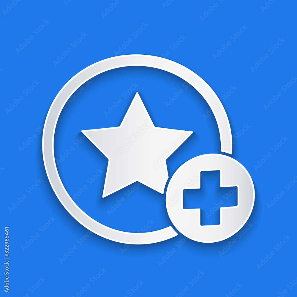 Paper cut Star icon isolated on blue background. Favorite, best rating, award symbol. Add to concept