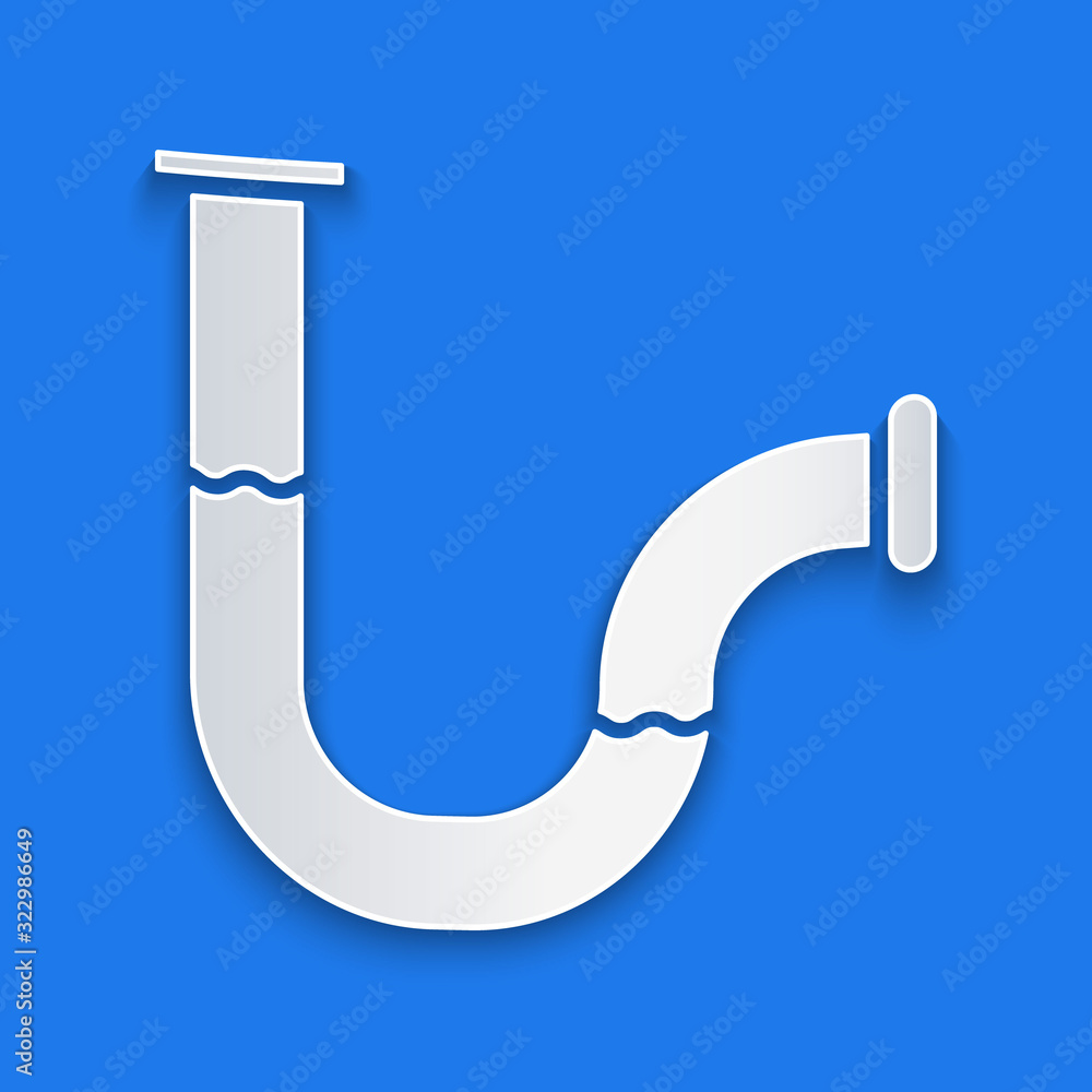 Paper cut Industry metallic pipe icon isolated on blue background. Plumbing pipeline parts of differ