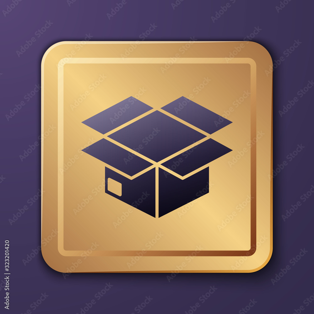 Purple Carton cardboard box icon isolated on purple background. Box, package, parcel sign. Delivery 