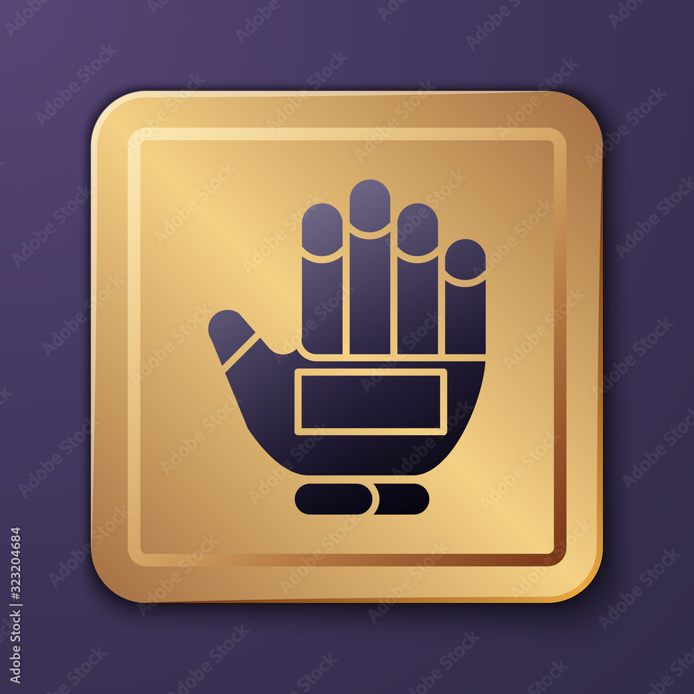 Purple Hockey glove icon isolated on purple background. Sports playing and training protective glove